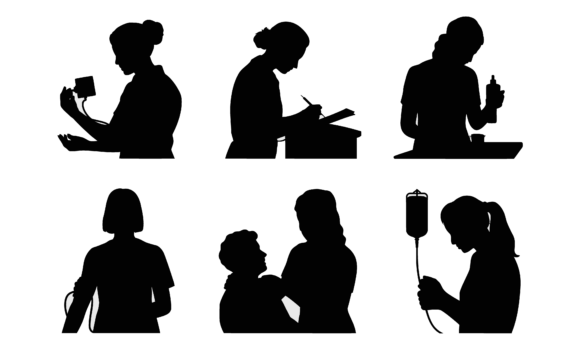 A Practical Review of Healthcare Workers Silhouetted Medical