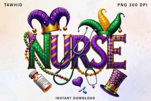 Nurse Mardi Gras Coquette Bow PNG: A Festive Embroidery Design